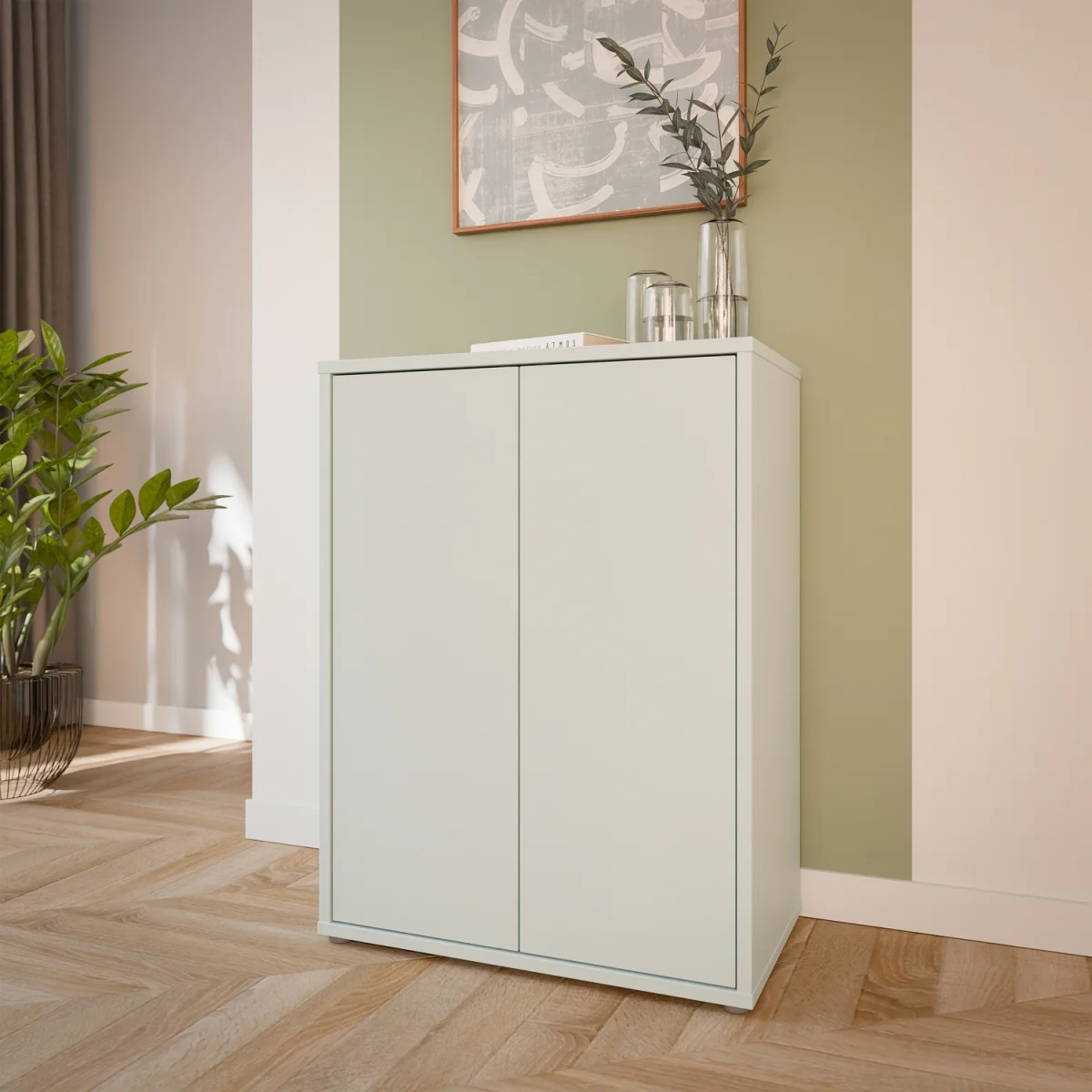 Alice Springs Tall 2 Door Cabinet with Push-Open Doors in Light Grey - Taupe – image 2