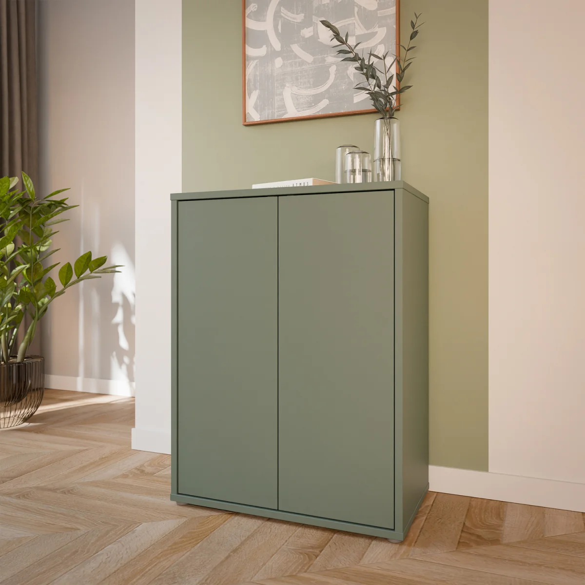 Alice Springs Tall 2 Door Cabinet with Push-Open Doors in Light Grey - Taupe – image 6