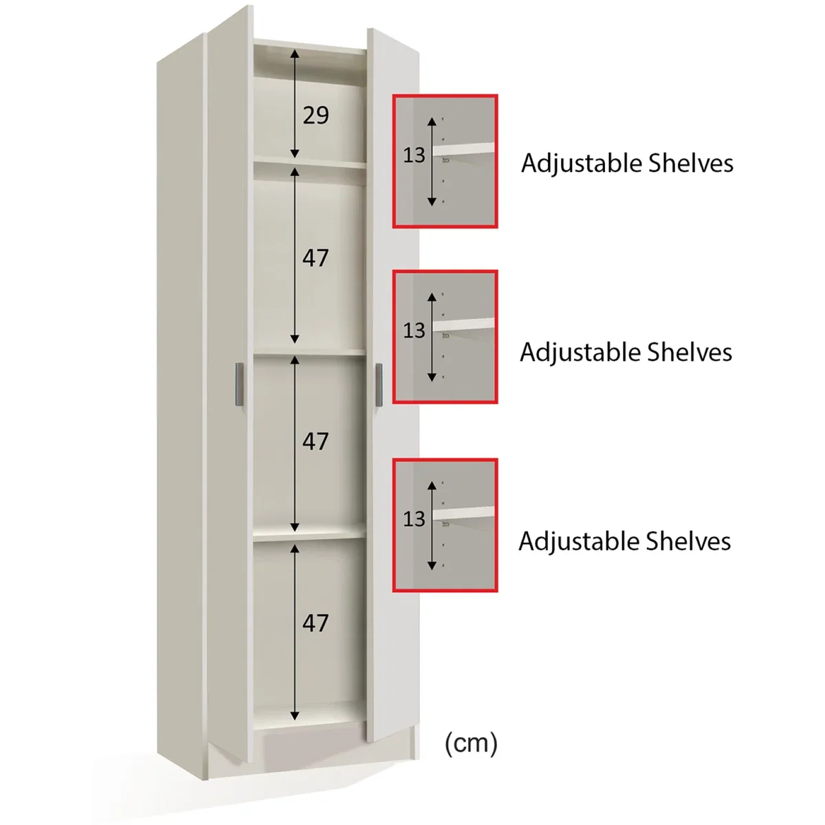 VITA 2 Door 4 Shelf Kitchen Utility Room Cabinet - White – image 6