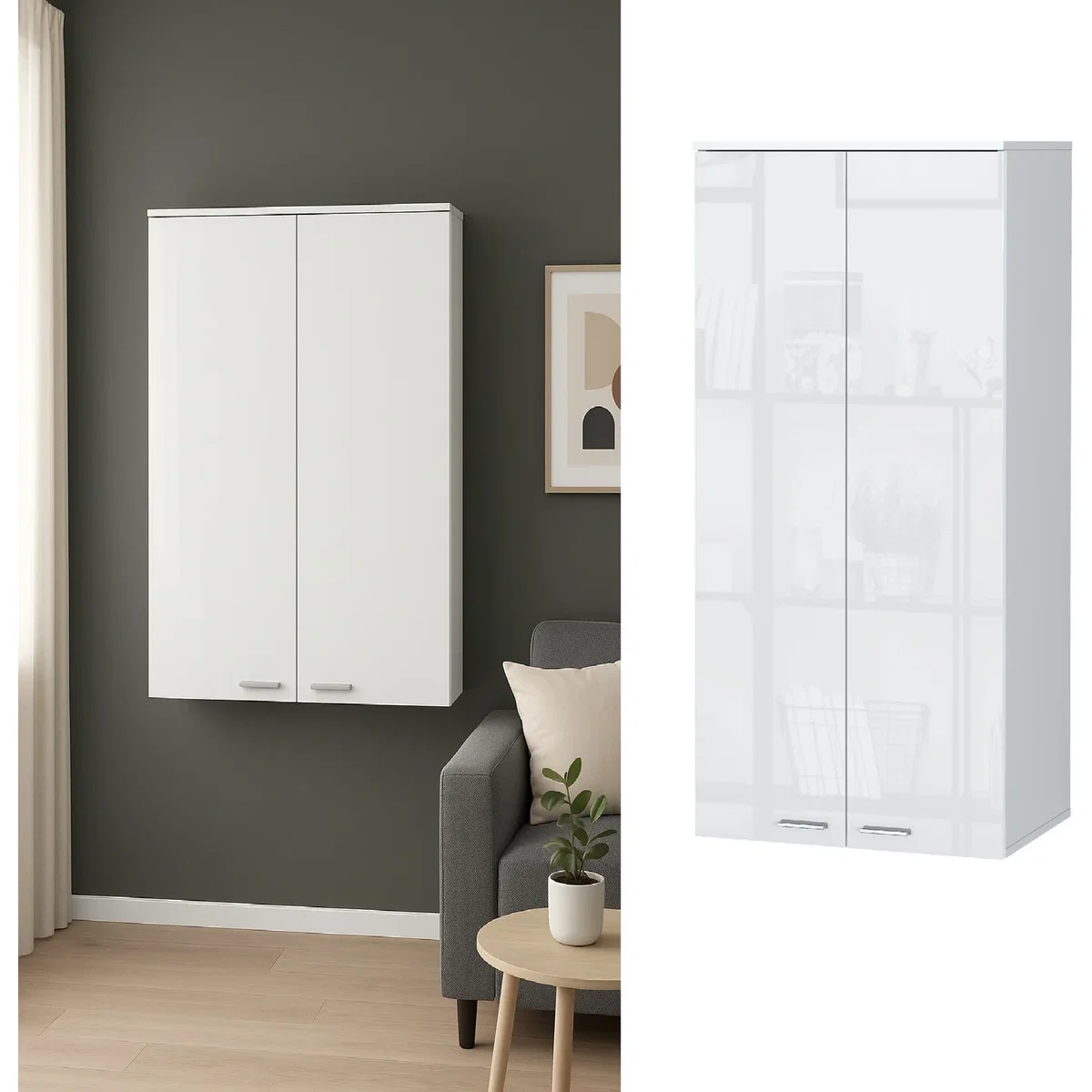 Impact Furniture Sol Wall-Mounted Slim Tall Cabinet White Gloss - White Gloss – image 1