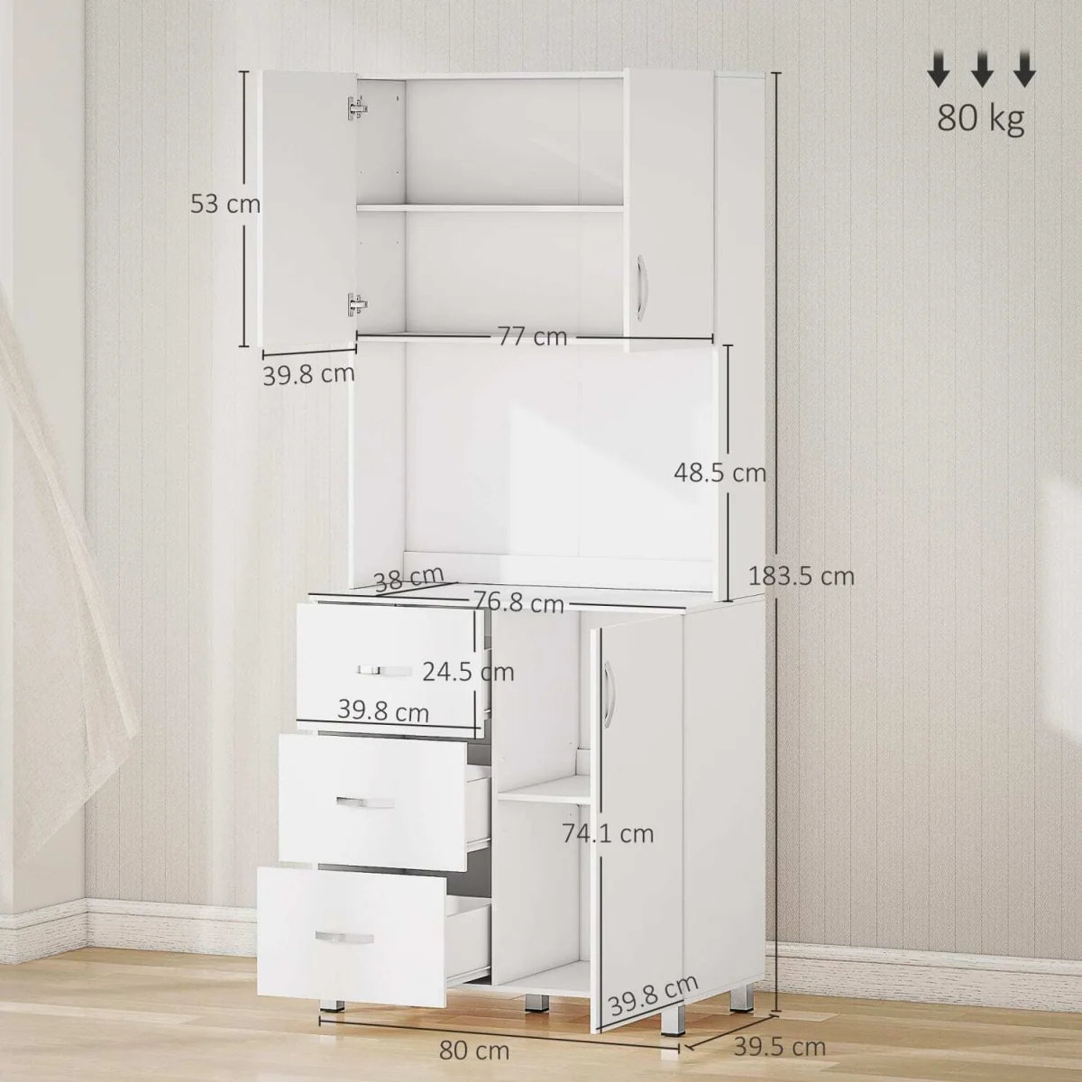 Dika Tall White Kitchen Storage Cabinet 183.5 cm – image 5
