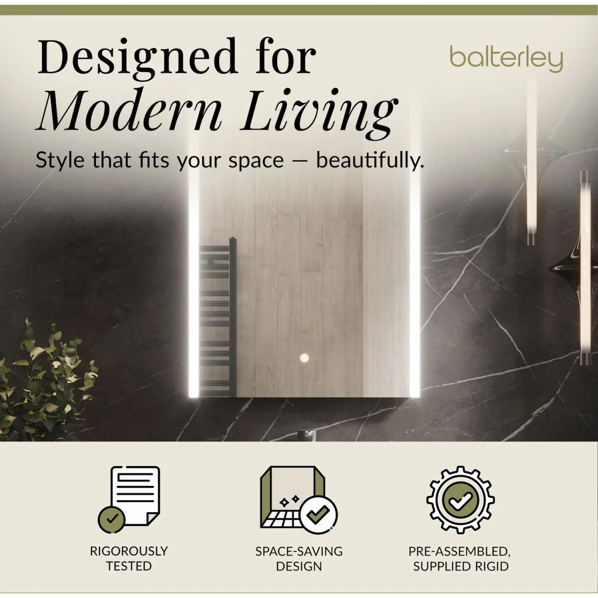 Balterley Rectangular 1 Door Touch Sensor Mirror Cabinet - Silver - Chrome – image 3