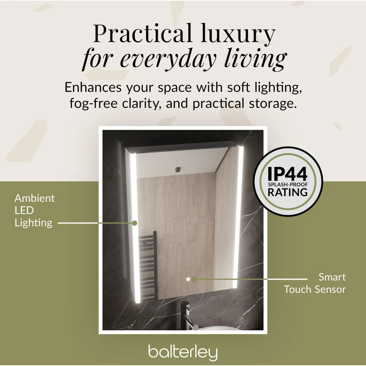 Balterley Rectangular 1 Door Touch Sensor Mirror Cabinet - Silver - Chrome – image 4