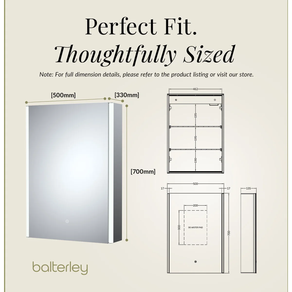 Balterley Rectangular 1 Door Touch Sensor Mirror Cabinet - Silver - Chrome – image 5
