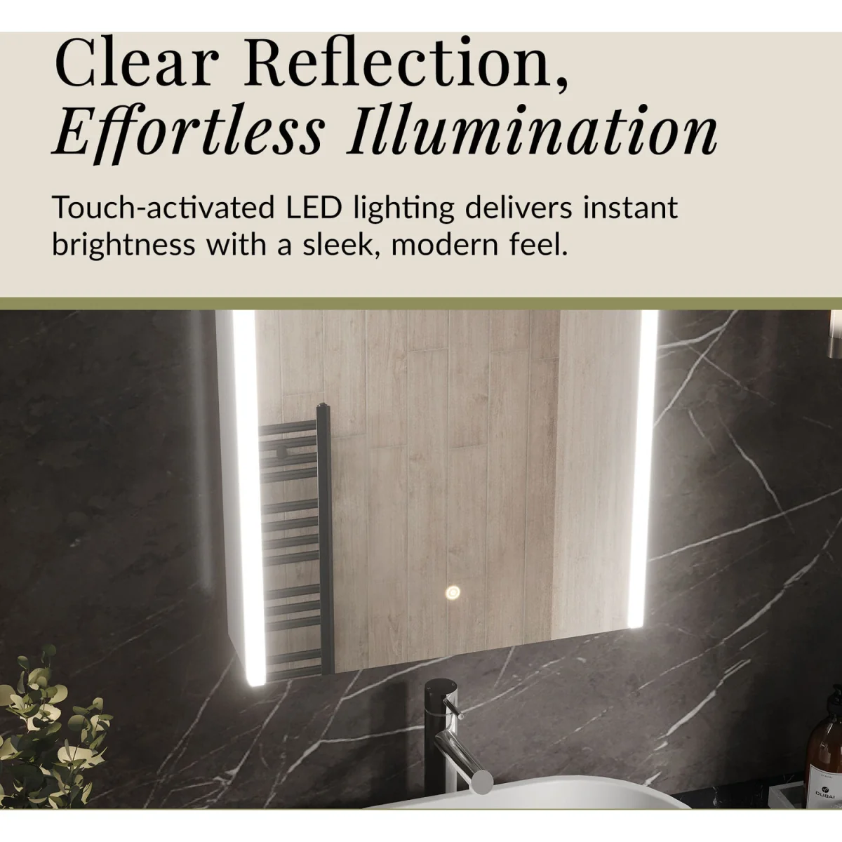 Balterley Rectangular 1 Door Touch Sensor Mirror Cabinet - Silver - Chrome – image 6