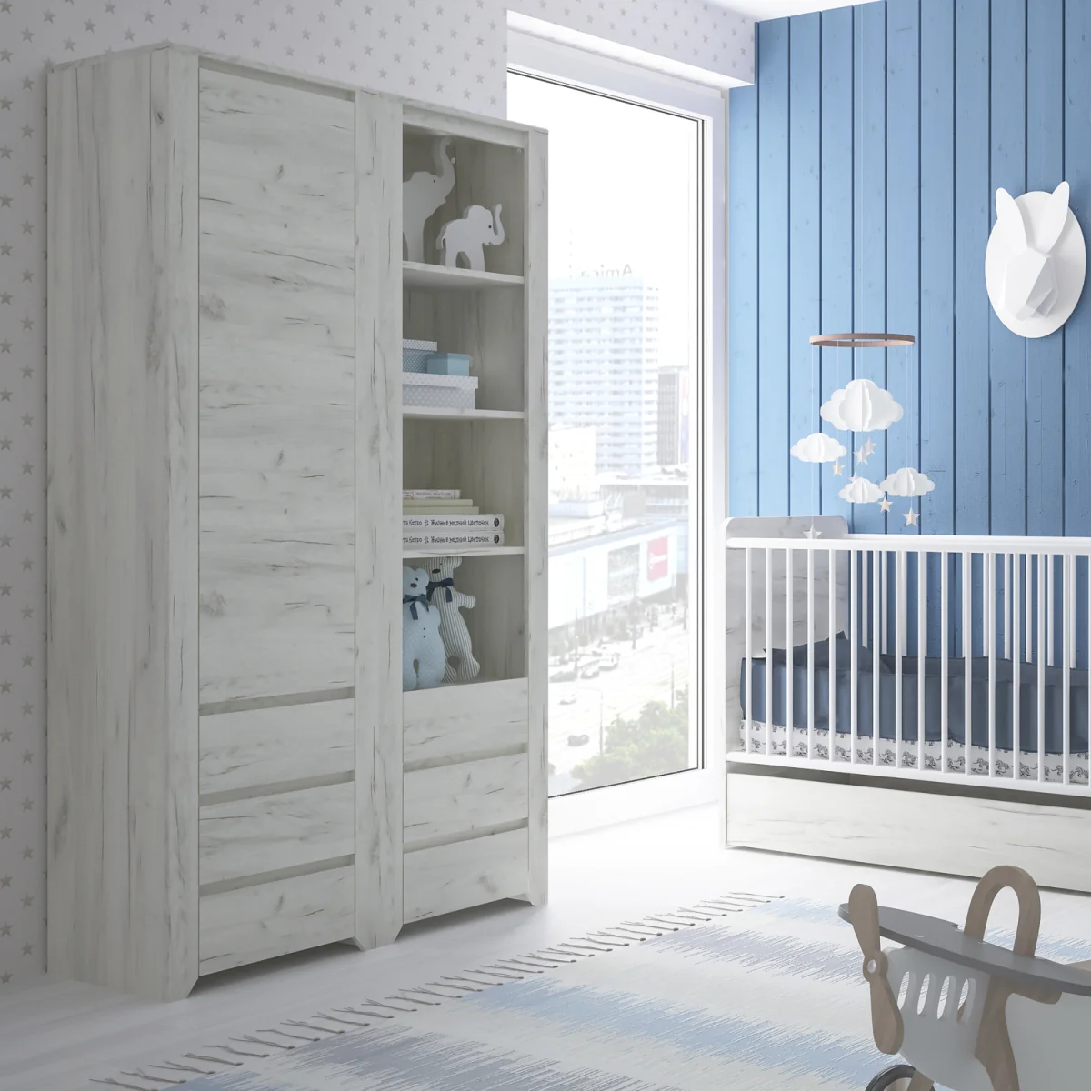 Angel Tall Narrow One Door 3 Drawer Narrow Cupboard - White – image 2