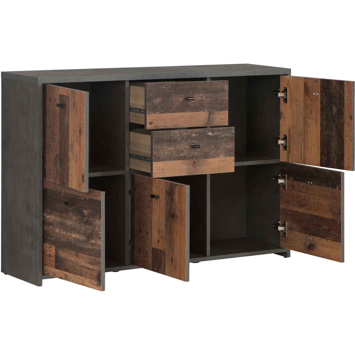 Best Chest Storage Cabinet 2 Drawers 5 Doors Concrete Dark Grey/Old Wood - Dark Grey & Old Wood Vintage – image 2