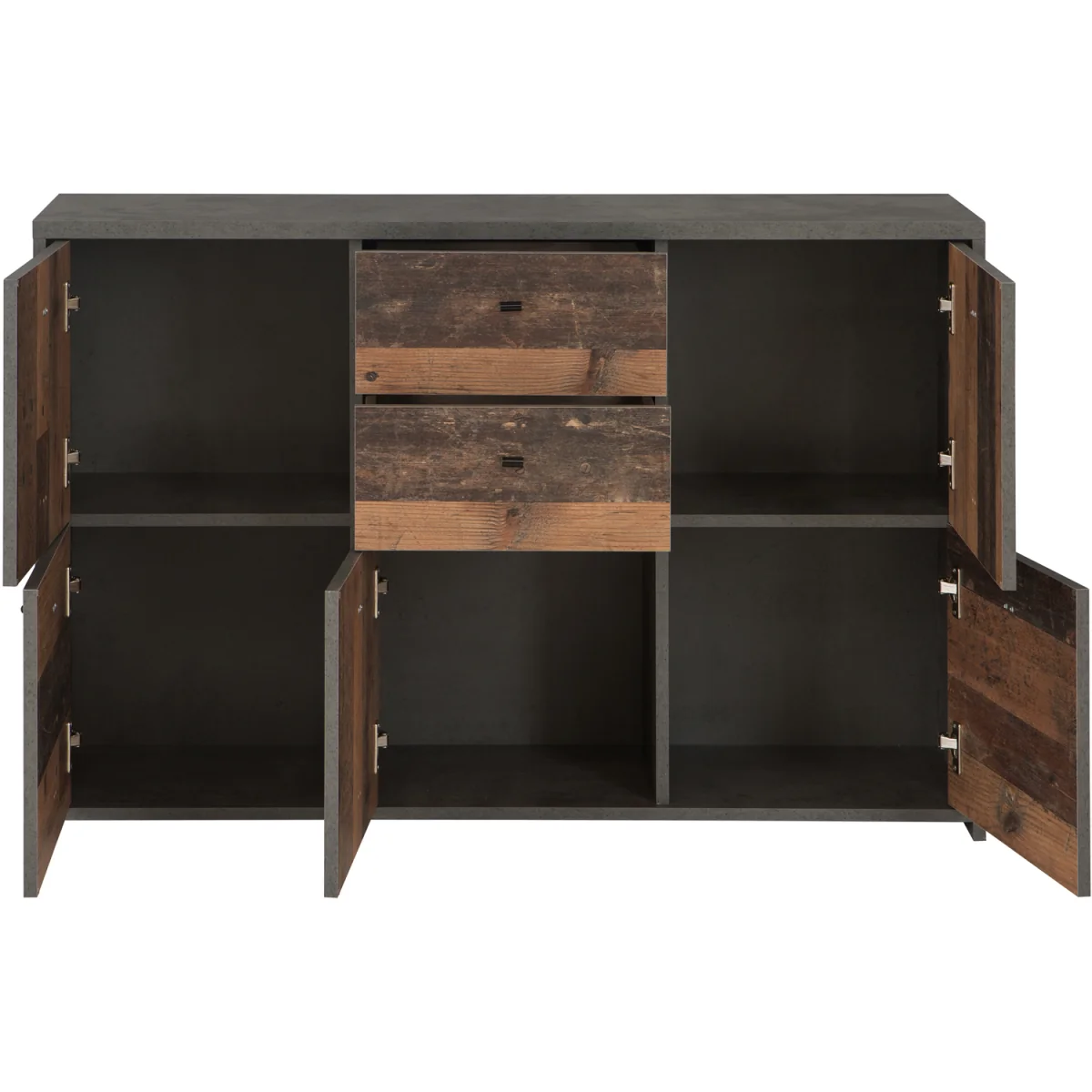 Best Chest Storage Cabinet 2 Drawers 5 Doors Concrete Dark Grey/Old Wood - Dark Grey & Old Wood Vintage – image 3