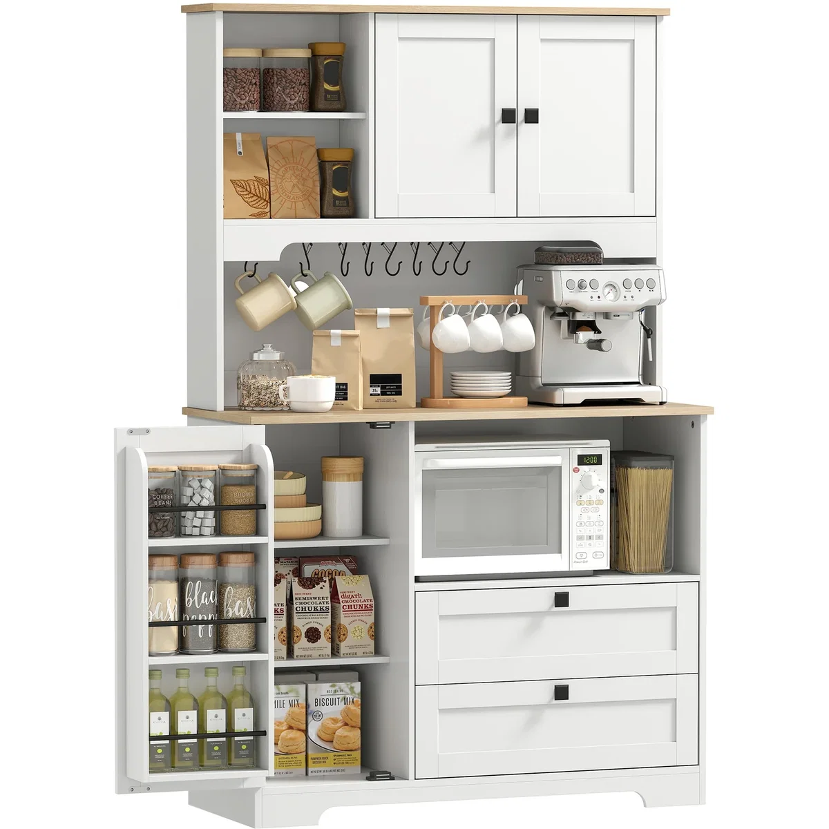 HOMCOM Kitchen Cupboard, Kitchen Cabinet with 2 Cabinets, 2 Drawers, White - White – image 2
