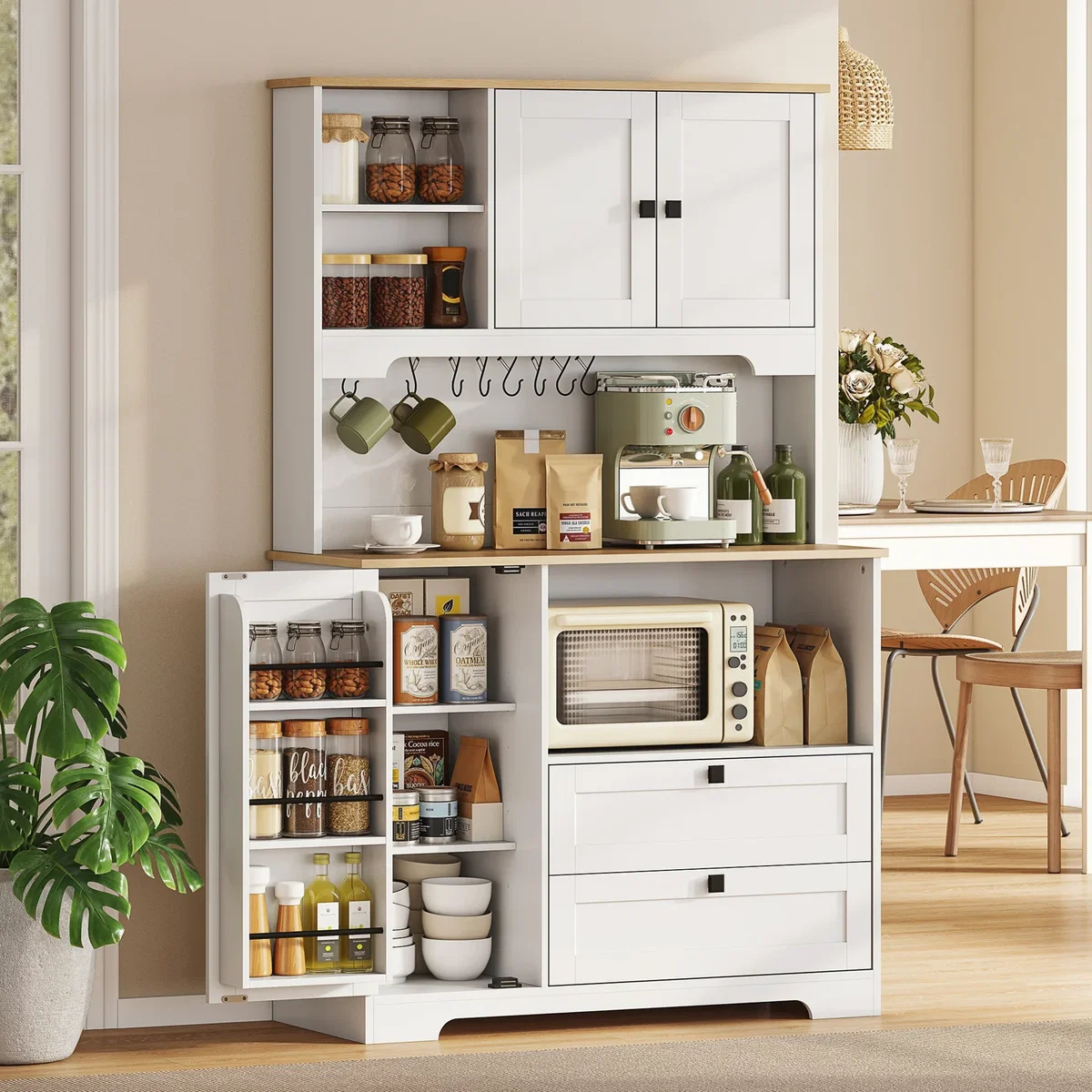 HOMCOM Kitchen Cupboard, Kitchen Cabinet with 2 Cabinets, 2 Drawers, White - White – image 1