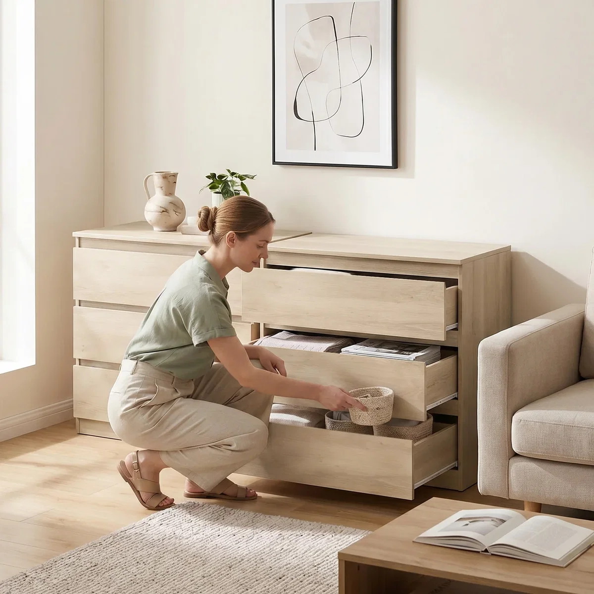 HOMCOM Chest of Drawers, Drawer Storage Cabinet - Oak – image 3