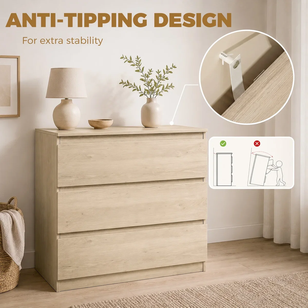 HOMCOM Chest of Drawers, Drawer Storage Cabinet - Oak – image 5