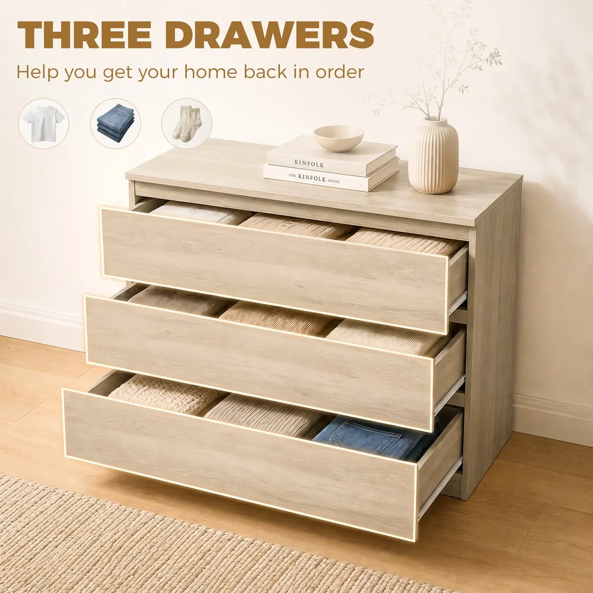 HOMCOM Chest of Drawers, Drawer Storage Cabinet - Oak – image 6