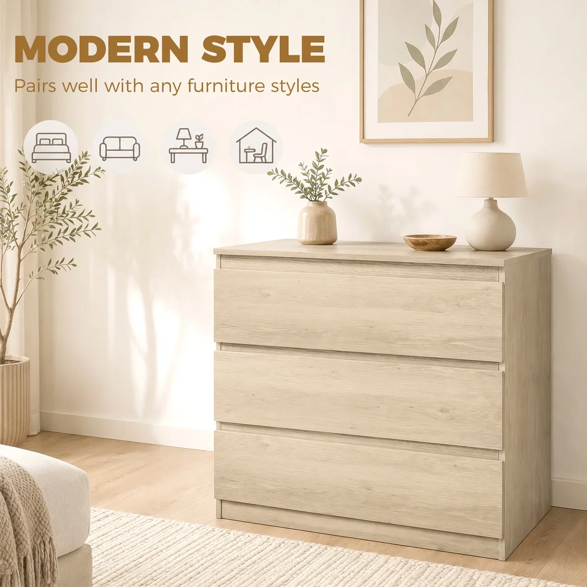 HOMCOM Chest of Drawers, Drawer Storage Cabinet - Oak – image 7