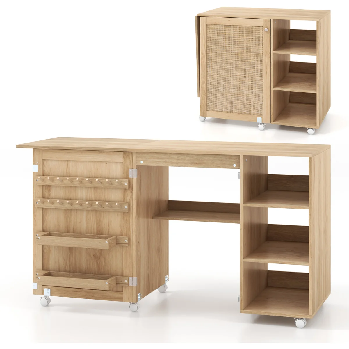 Portable Rolling Sewing Cabinet Craft Table - Natural – image 2