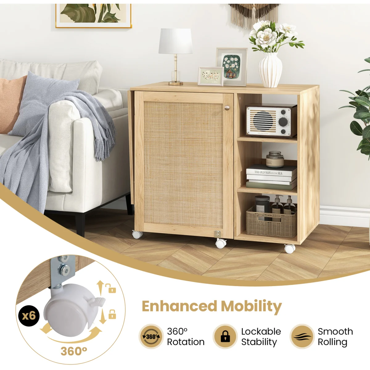 Portable Rolling Sewing Cabinet Craft Table - Natural – image 5