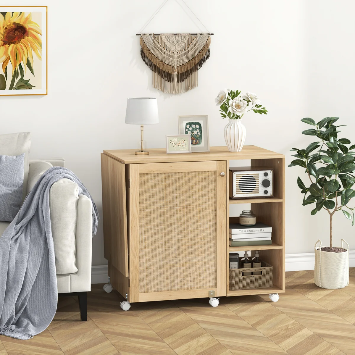 Portable Rolling Sewing Cabinet Craft Table - Natural – image 6