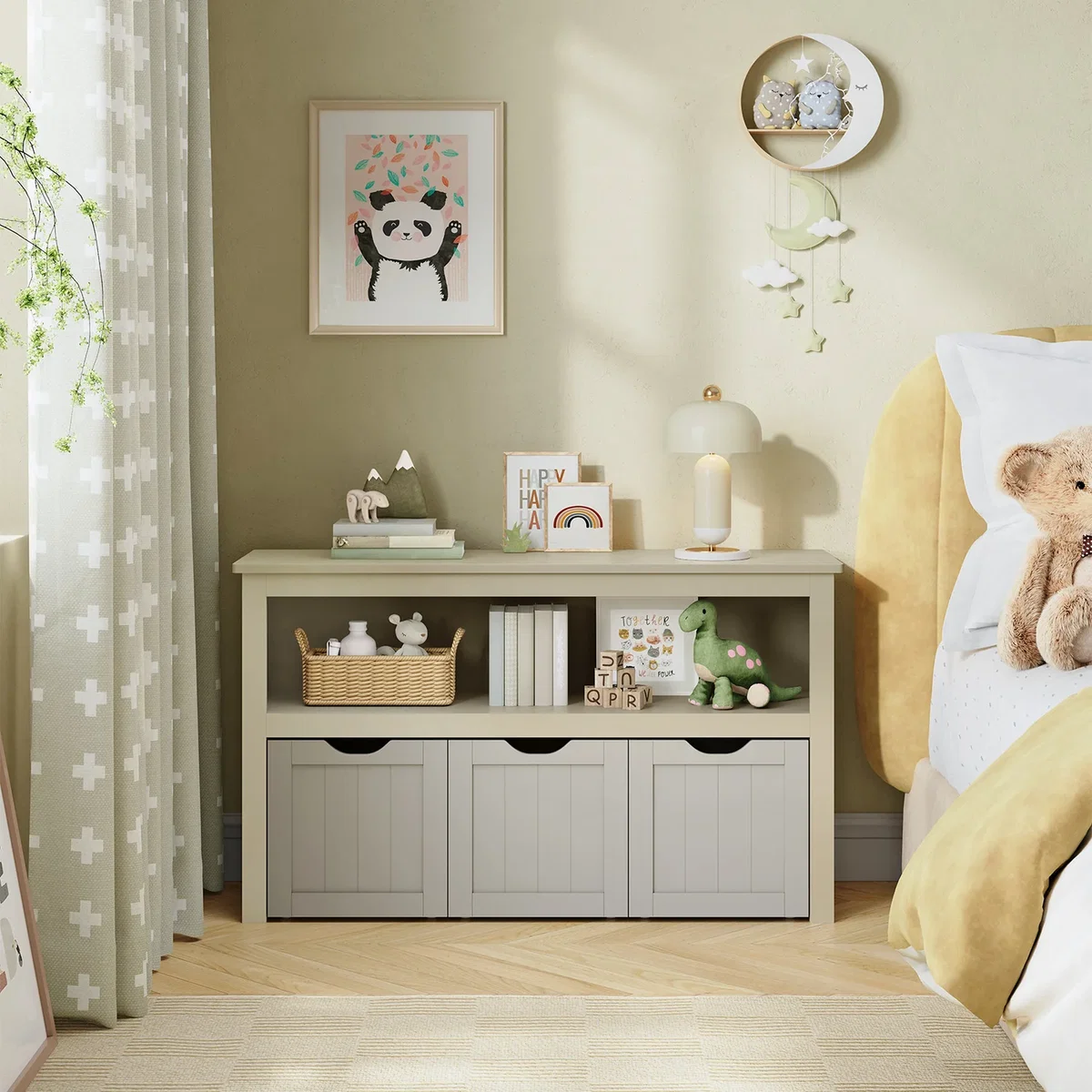 VASAGLE Kids Storage Cabinet with Wheels and Bins - Light Khaki – image 2