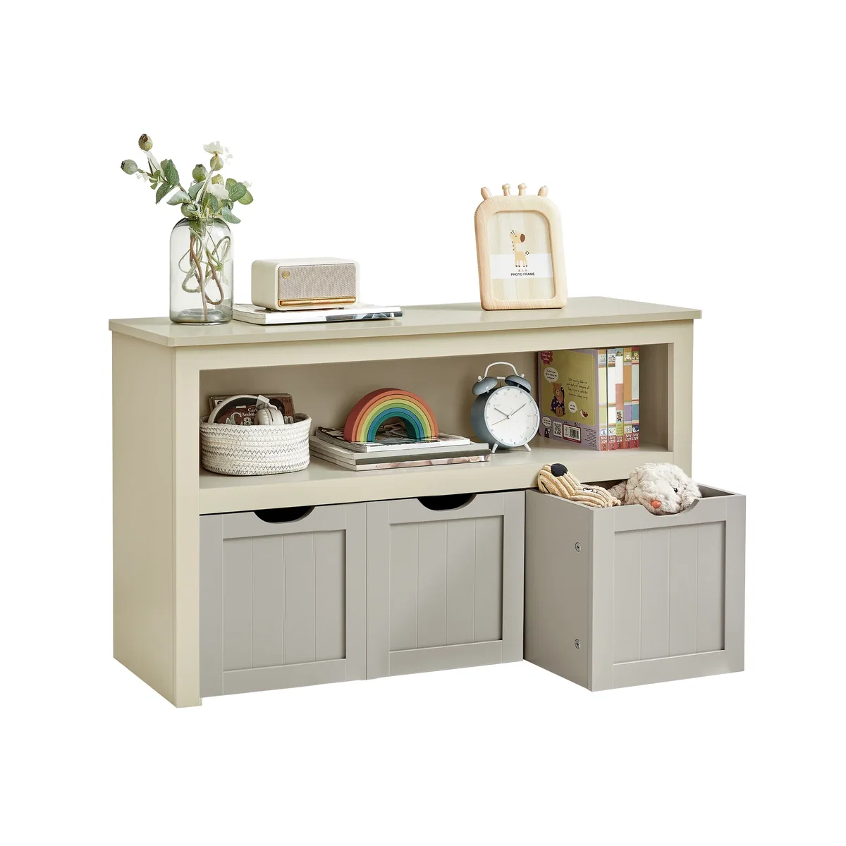 VASAGLE Kids Storage Cabinet with Wheels and Bins - Light Khaki – image 1