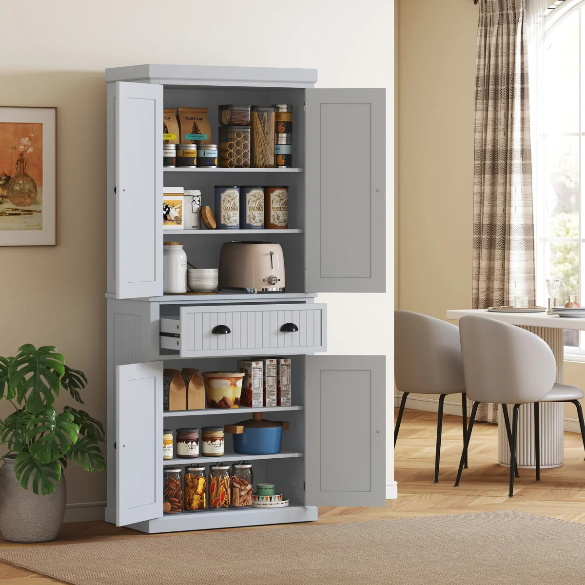 HOMCOM Kitchen Cupboard with Drawers and Doors 835-042V05WT - Grey – image 2