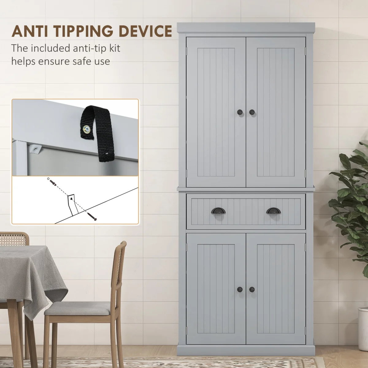 HOMCOM Kitchen Cupboard with Drawers and Doors 835-042V05WT - Grey – image 5