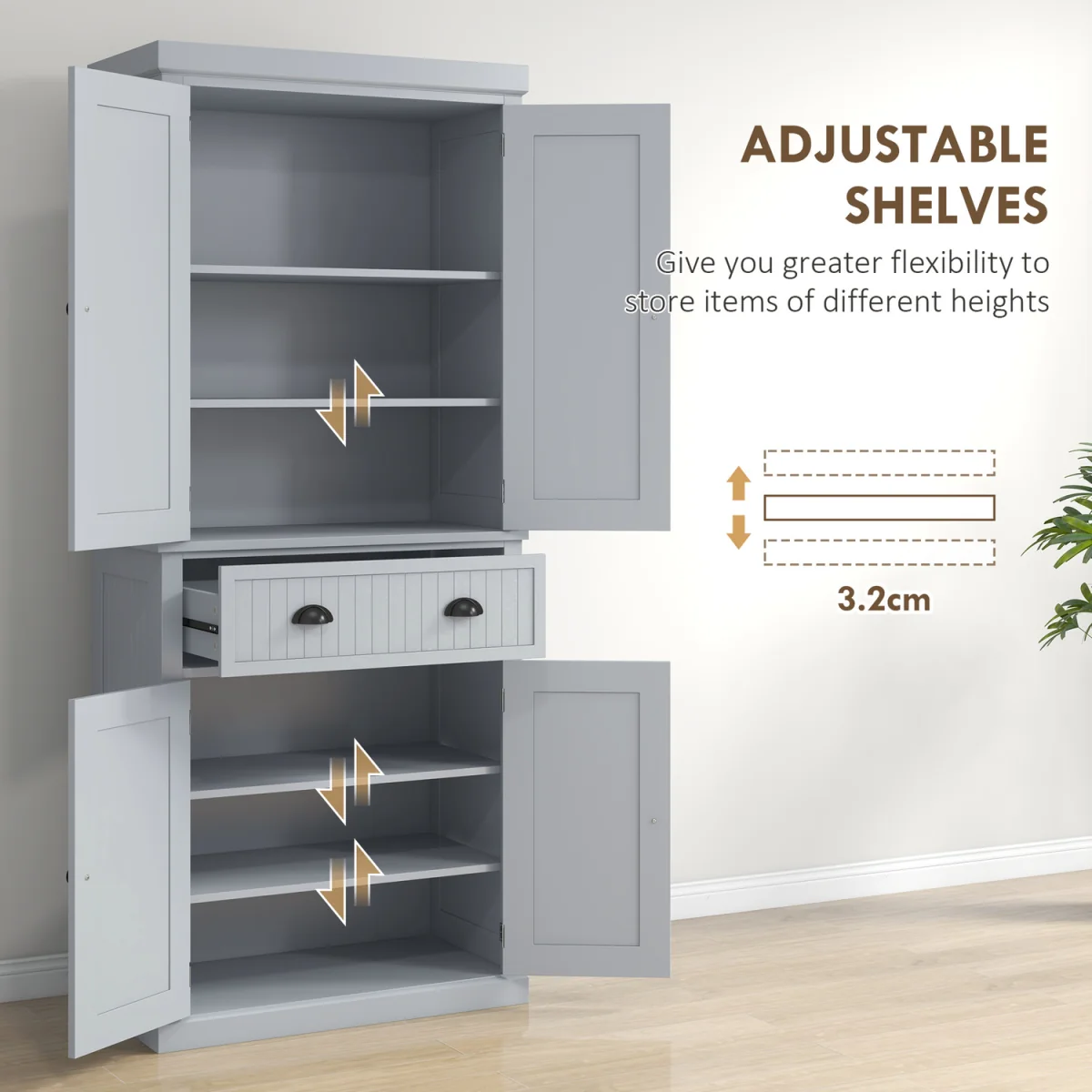 HOMCOM Kitchen Cupboard with Drawers and Doors 835-042V05WT - Grey – image 6