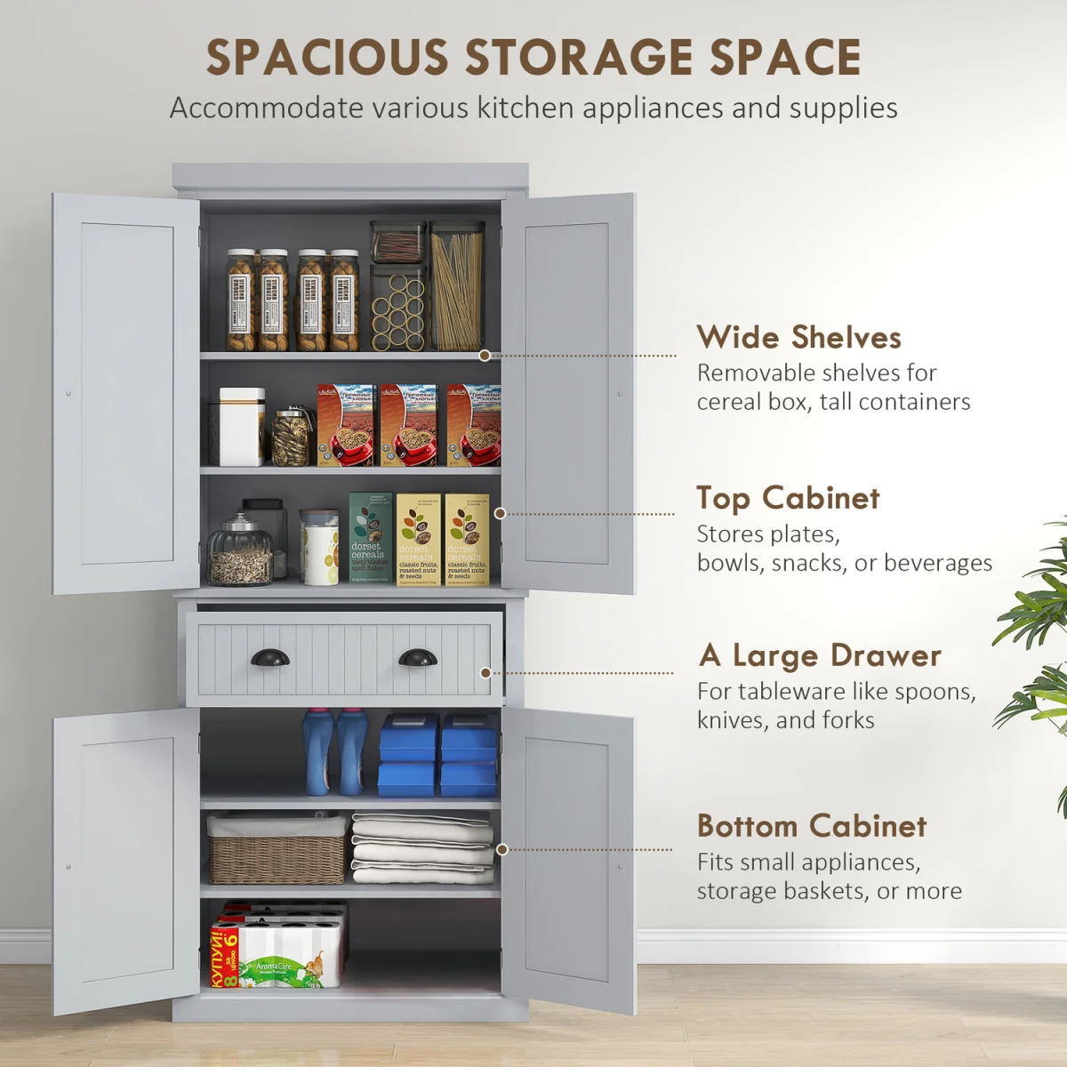 HOMCOM Kitchen Cupboard with Drawers and Doors 835-042V05WT - Grey – image 9