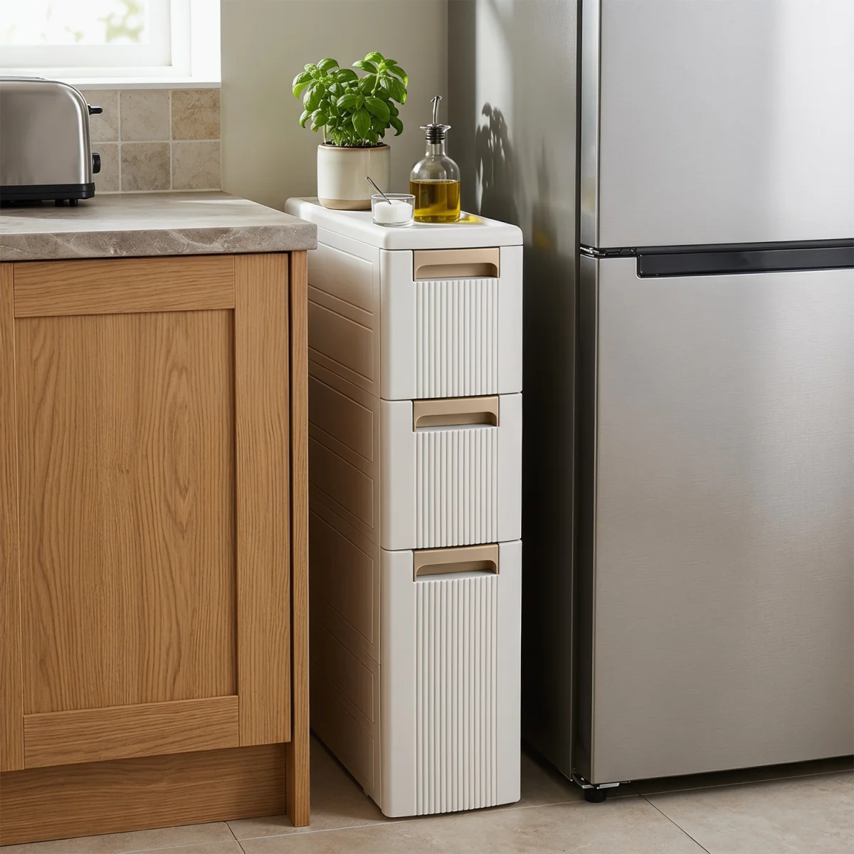 Costway 3 Drawers Narrow Storage Cabinet - Beige – image 2
