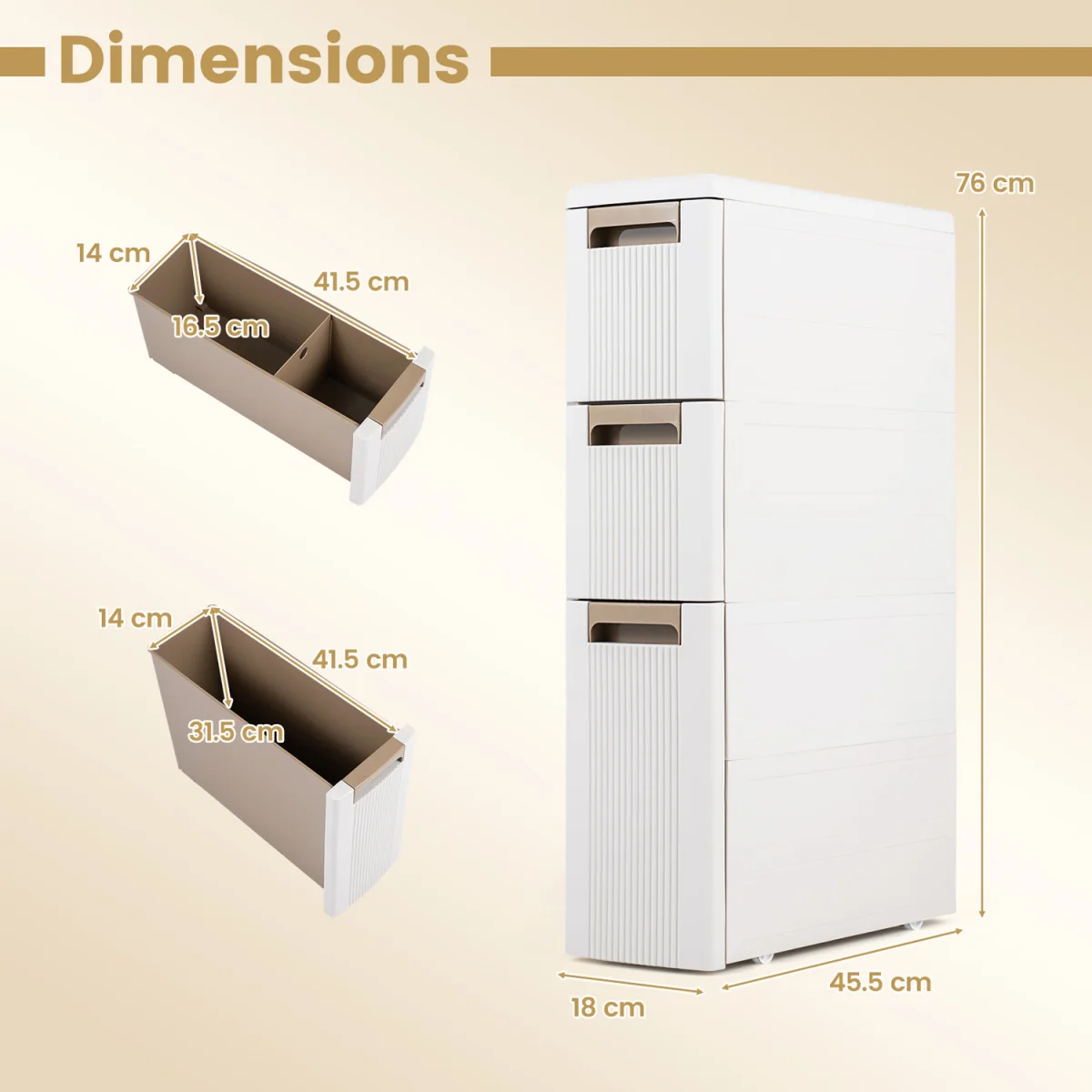 Costway 3 Drawers Narrow Storage Cabinet - Beige – image 3