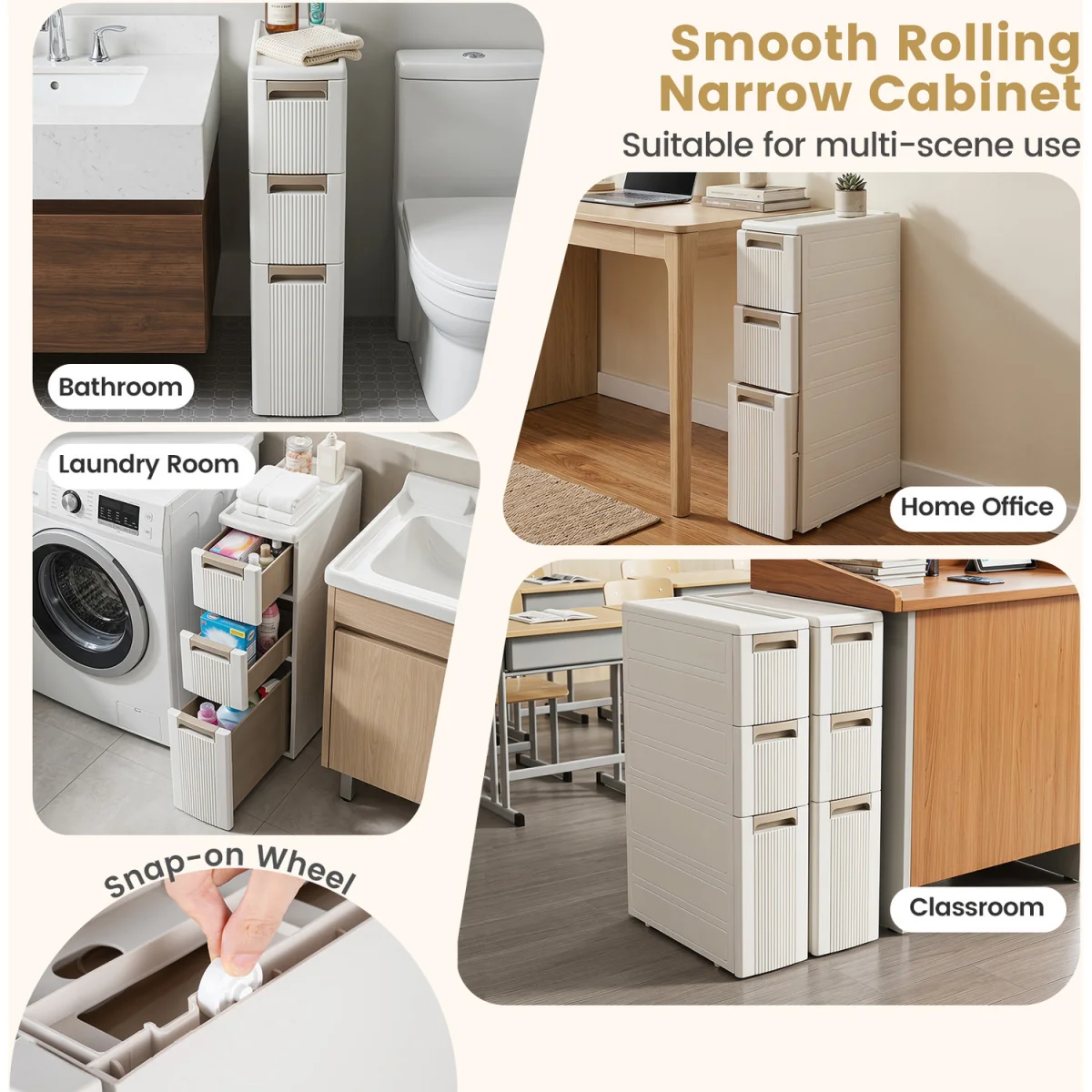 Costway 3 Drawers Narrow Storage Cabinet - Beige – image 5