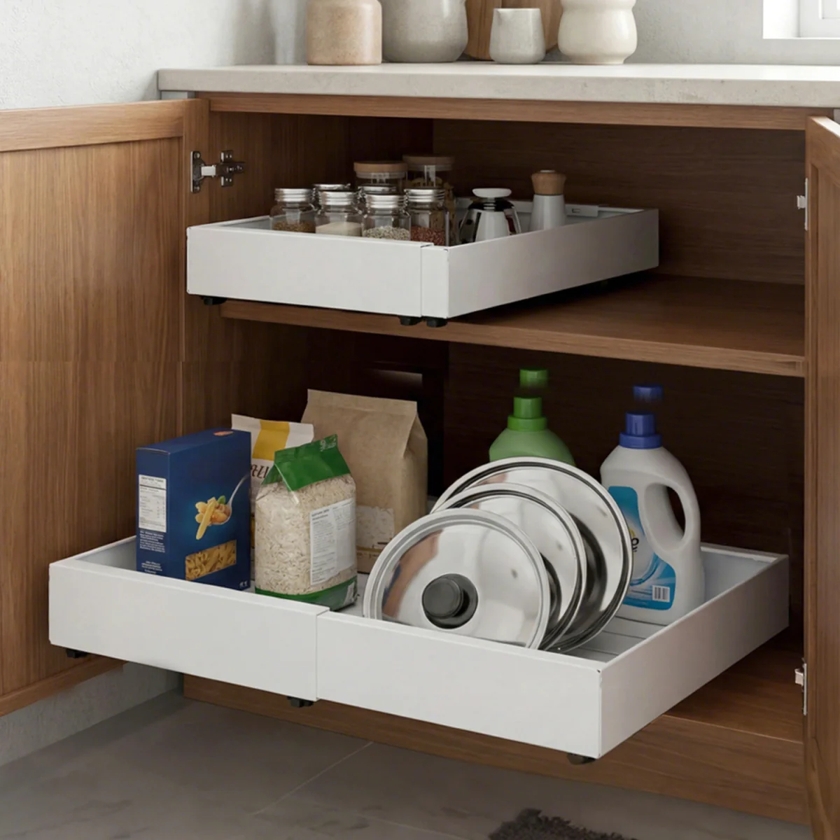 Pull Out Cabinet Organizer Adhesive 2 Pcs Expandable Storage Drawers - White – image 7