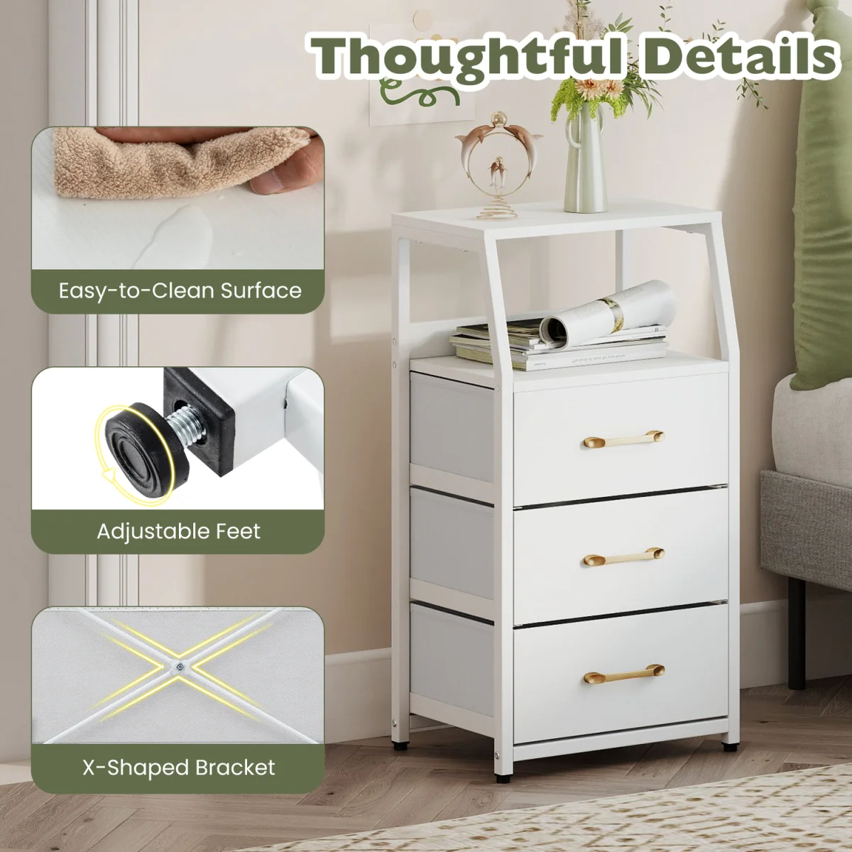 3 Drawer Vertical Storage Cabinet with Metal Fram - White – image 11
