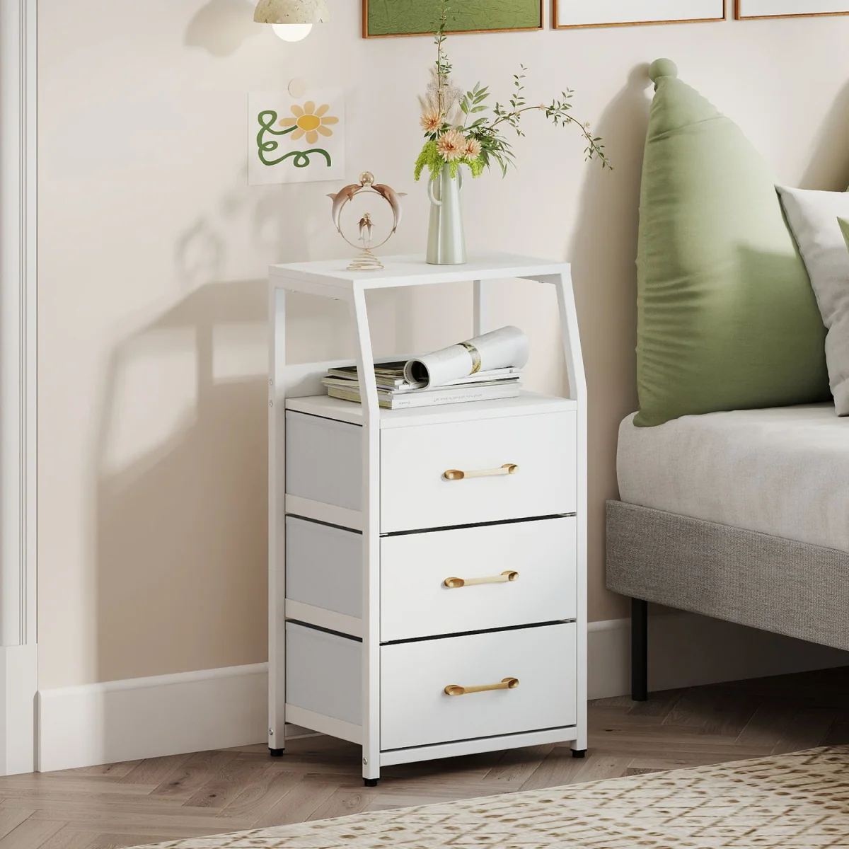 3 Drawer Vertical Storage Cabinet with Metal Fram - White – image 4