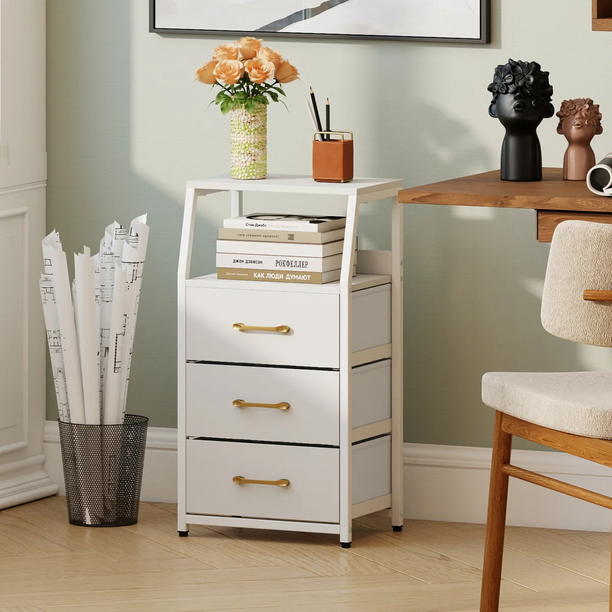 3 Drawer Vertical Storage Cabinet with Metal Fram - White – image 5