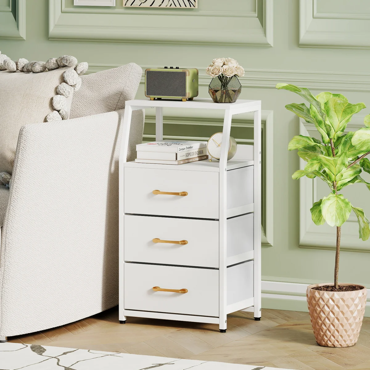 3 Drawer Vertical Storage Cabinet with Metal Fram - White – image 7