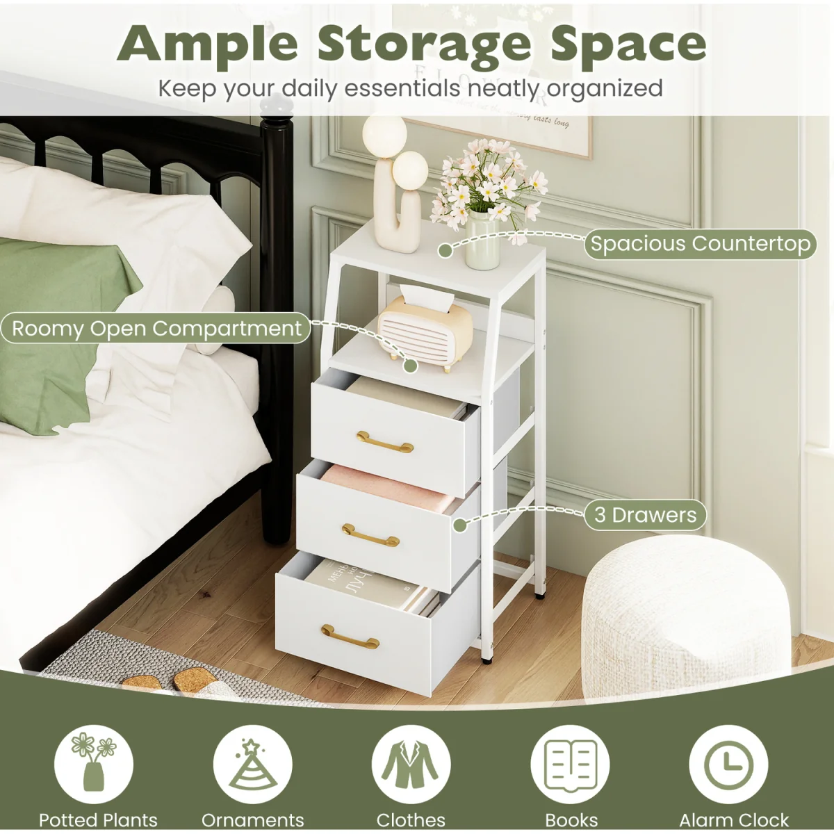 3 Drawer Vertical Storage Cabinet with Metal Fram - White – image 8