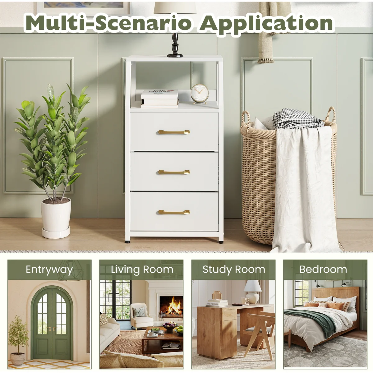 3 Drawer Vertical Storage Cabinet with Metal Fram - White – image 9