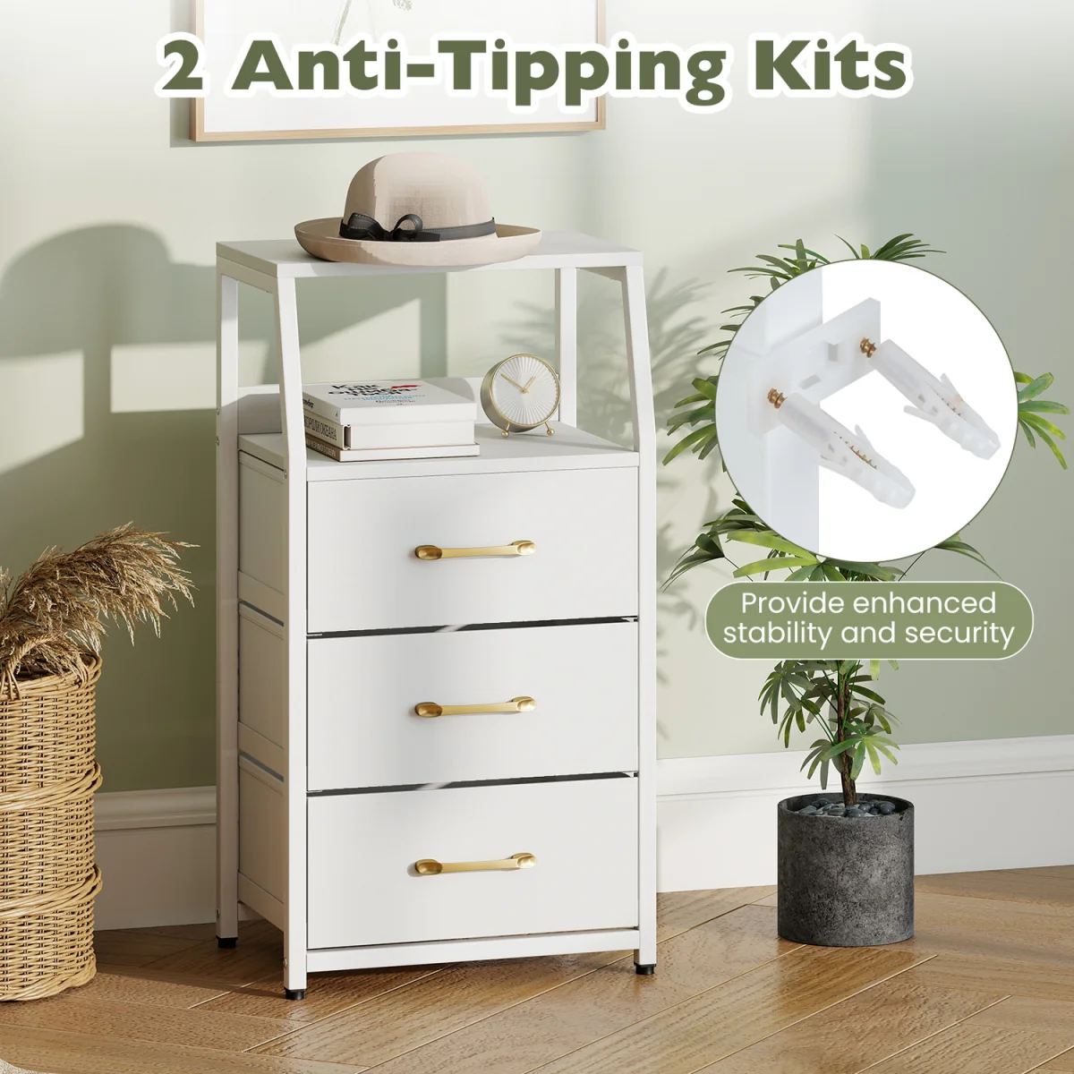3 Drawer Vertical Storage Cabinet with Metal Fram - White – image 10