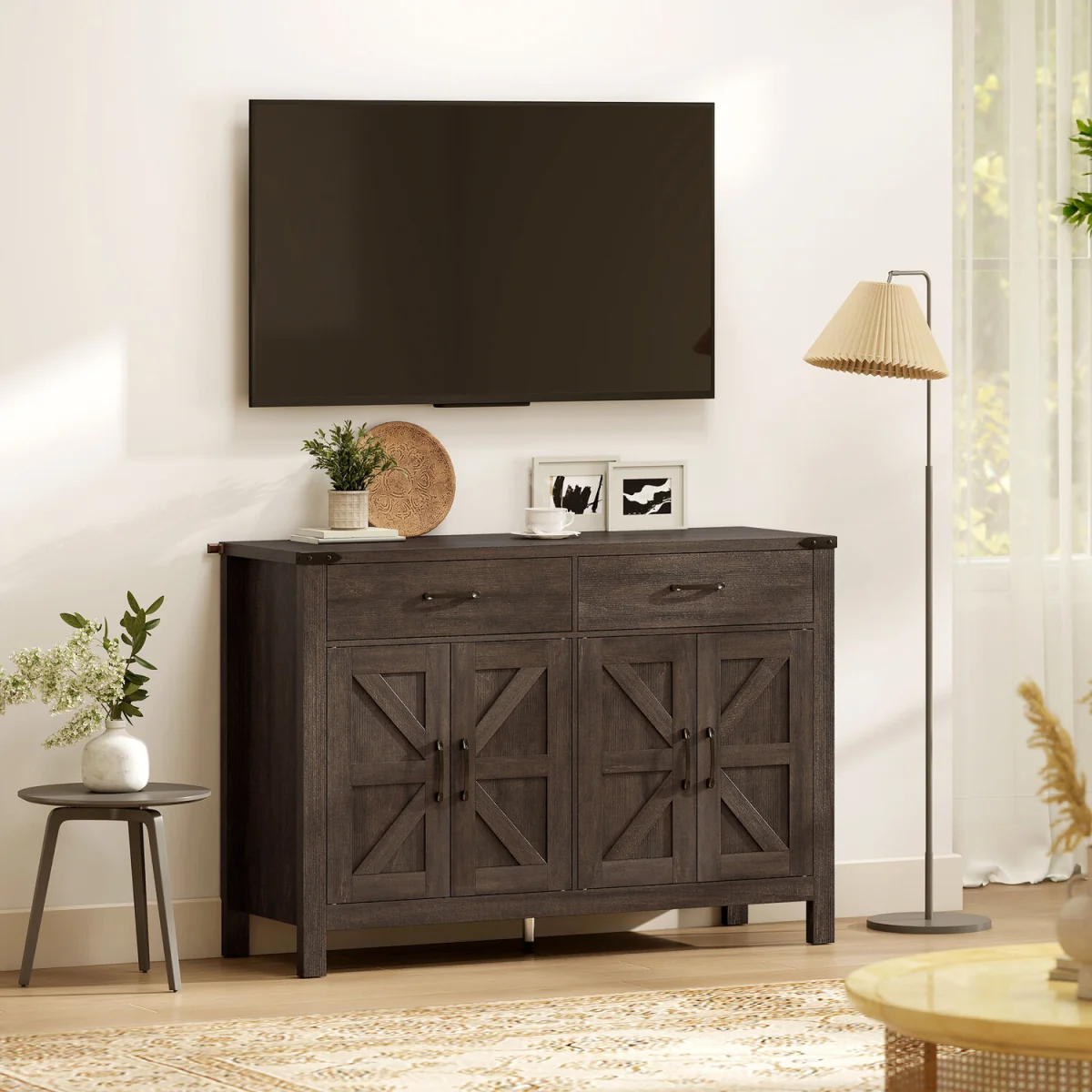 HOMCOM Kitchen Cupboard with 4 Doors 2 Drawers and 2 Shelves - Dark brown – image 2