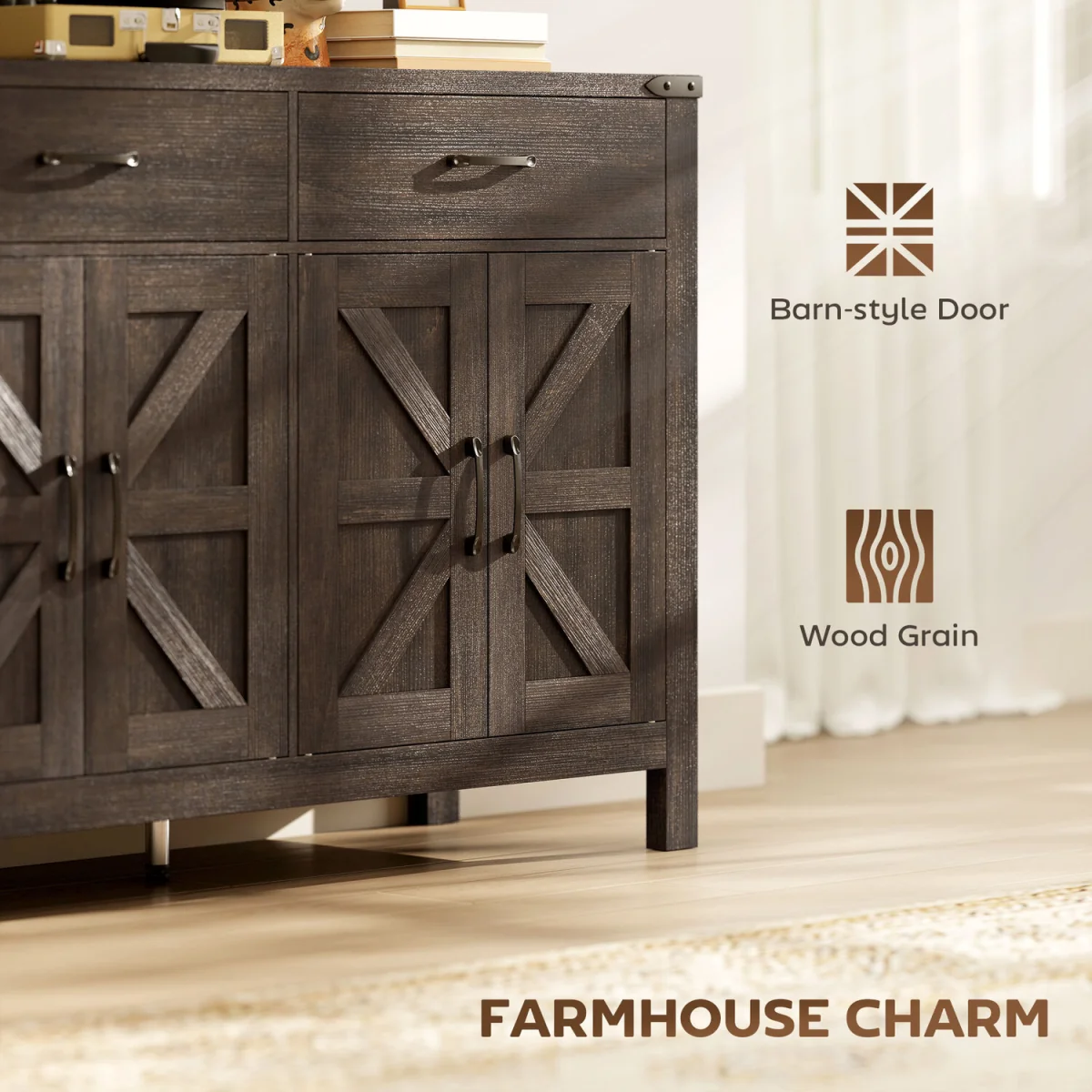 HOMCOM Kitchen Cupboard with 4 Doors 2 Drawers and 2 Shelves - Dark brown – image 4