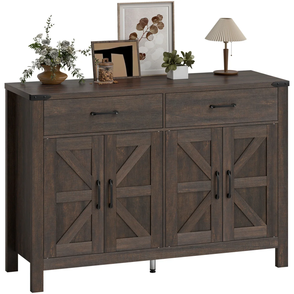 HOMCOM Kitchen Cupboard with 4 Doors 2 Drawers and 2 Shelves - Dark brown – image 9
