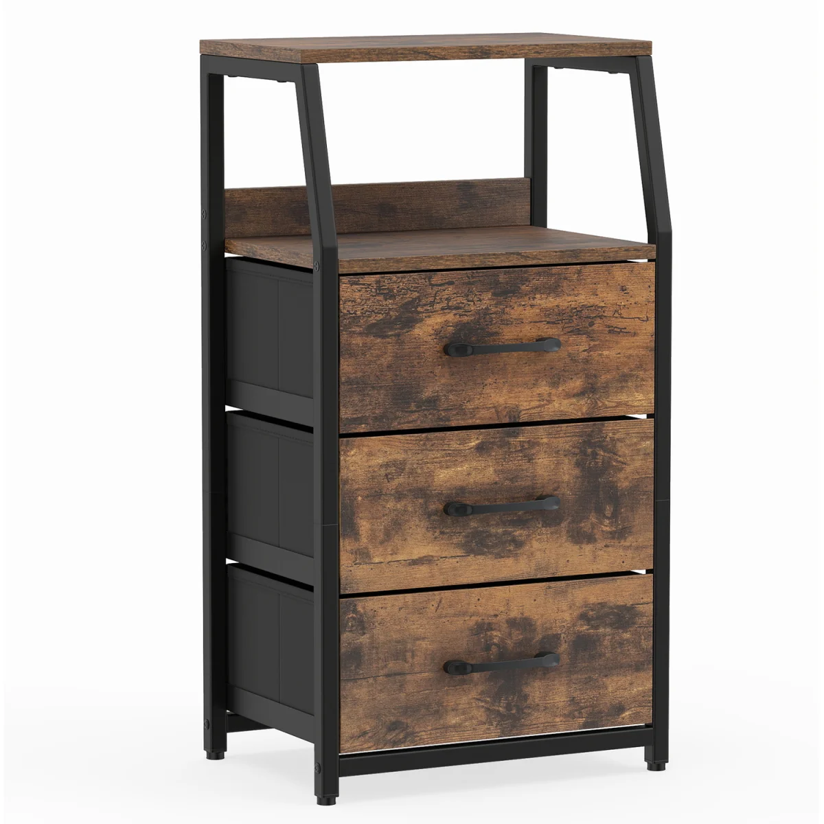 3-Drawer Vertical Storage Cabinet with Metal Frame - Brown – image 2