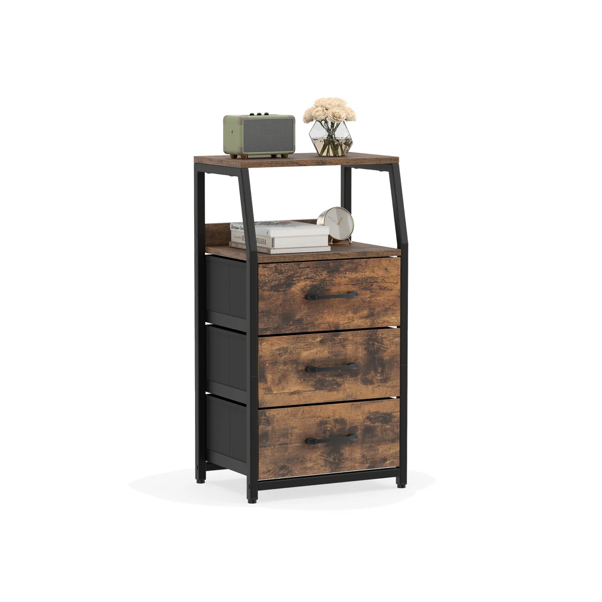 3-Drawer Vertical Storage Cabinet with Metal Frame - Brown – image 1