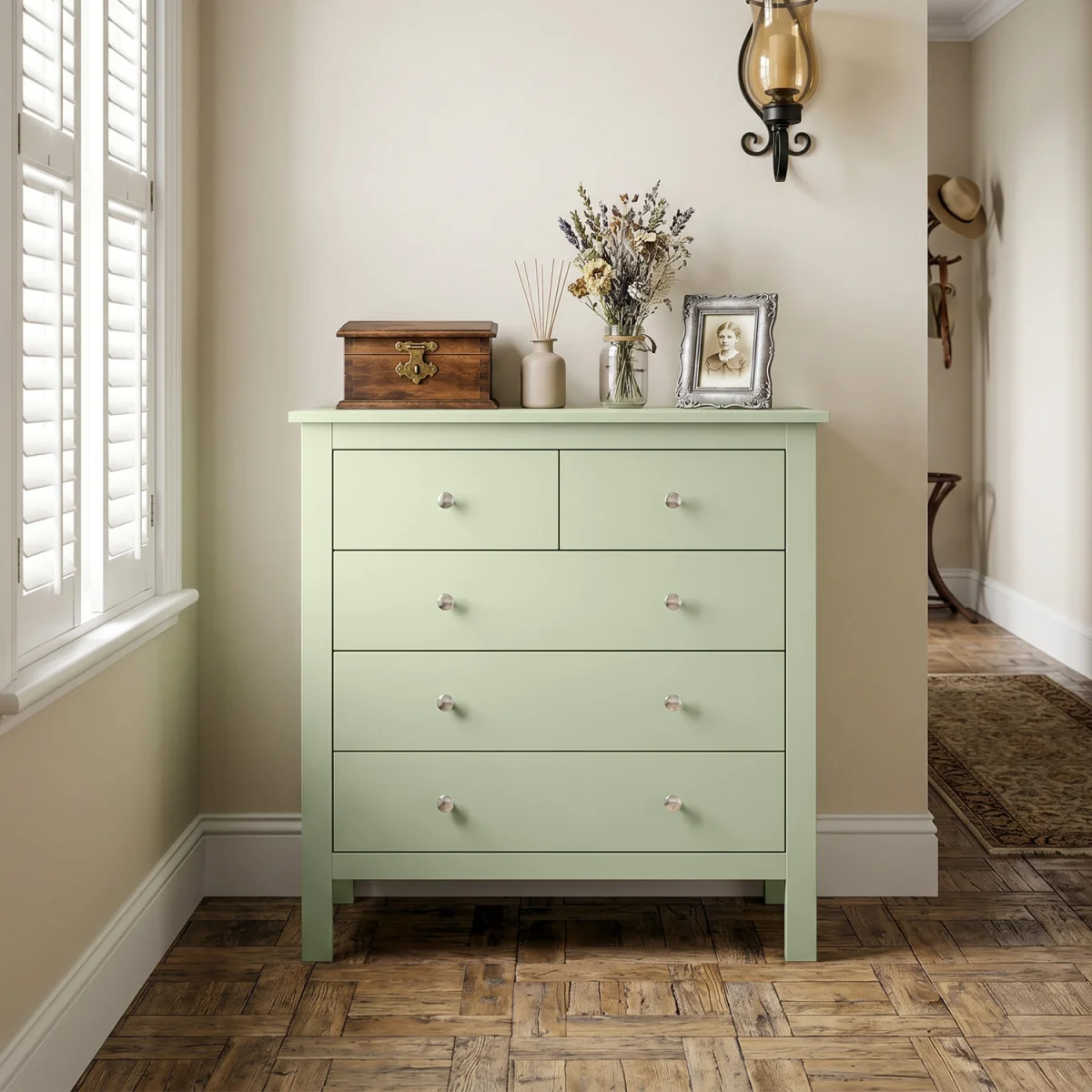 HOMCOM Chest of Drawers, 5 Drawer Storage Cabinet with Metal Handles - Sage Green – image 2