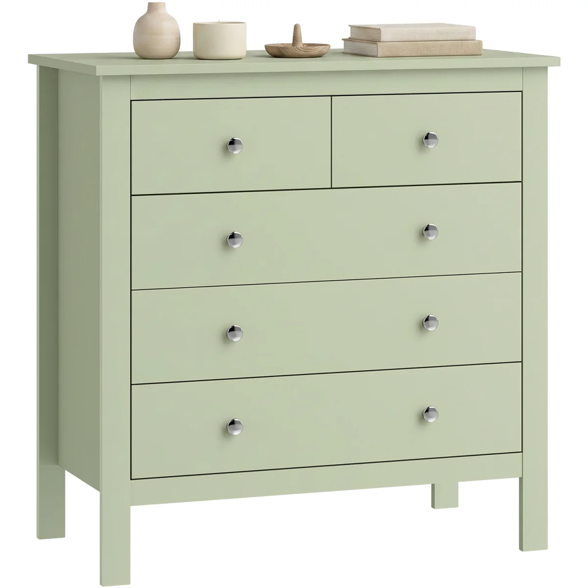 HOMCOM Chest of Drawers, 5 Drawer Storage Cabinet with Metal Handles - Sage Green – image 8