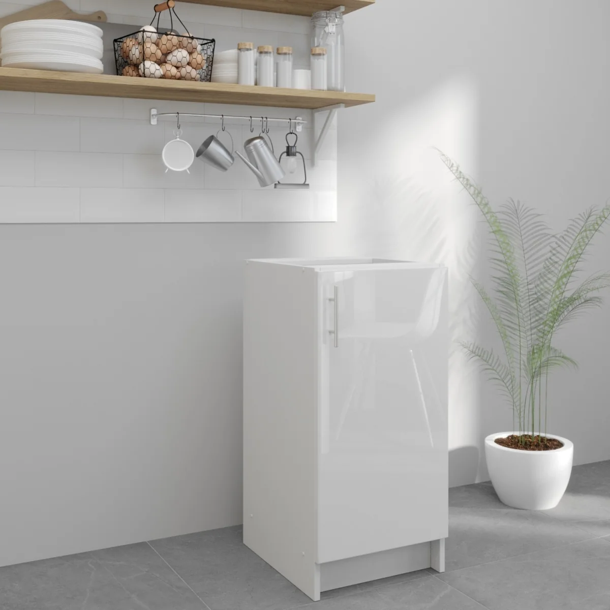 JD Greta Kitchen Base Unit 400mm Storage Cabinet With Door Shelf 40cm - White Gloss - White Gloss – image 2