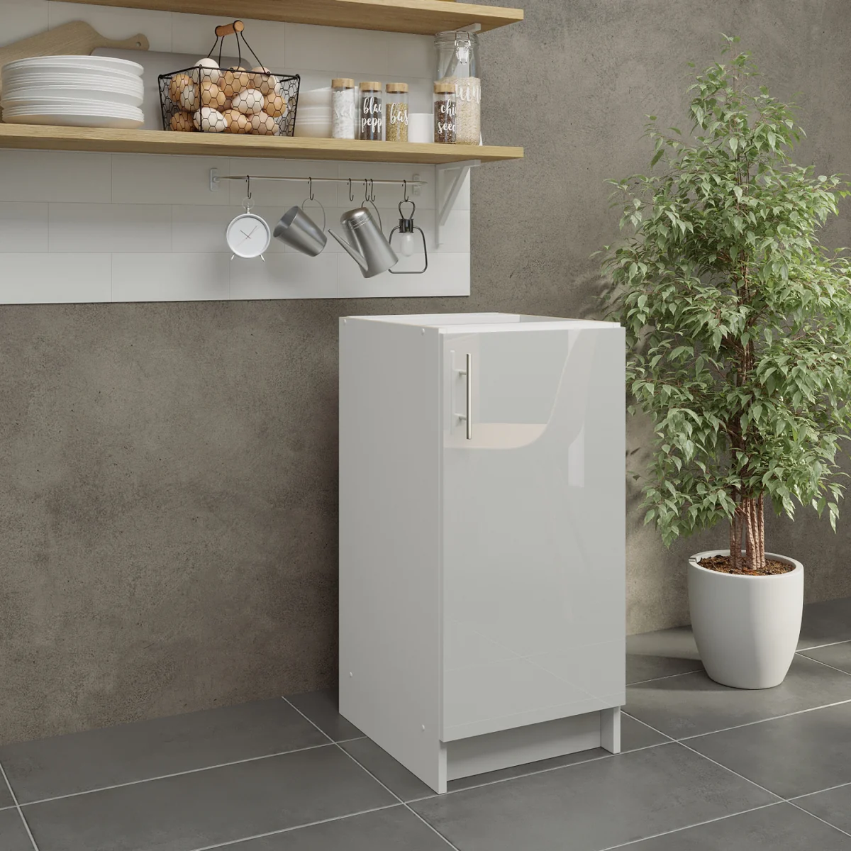JD Greta Kitchen Base Unit 400mm Storage Cabinet With Door Shelf 40cm - White Gloss - White Gloss – image 6