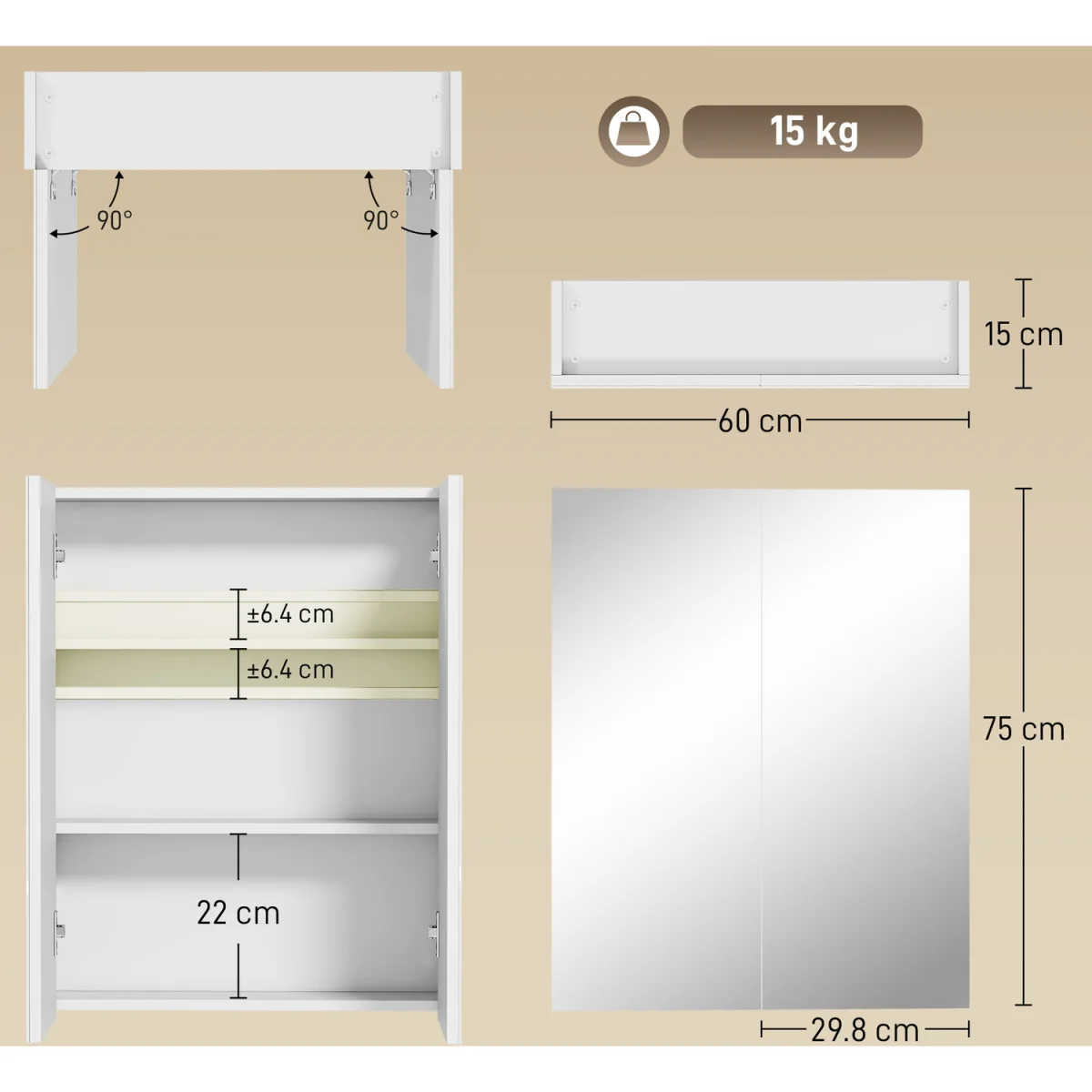 Wall Mount Mirror Cabinet - White / 15cm – image 8
