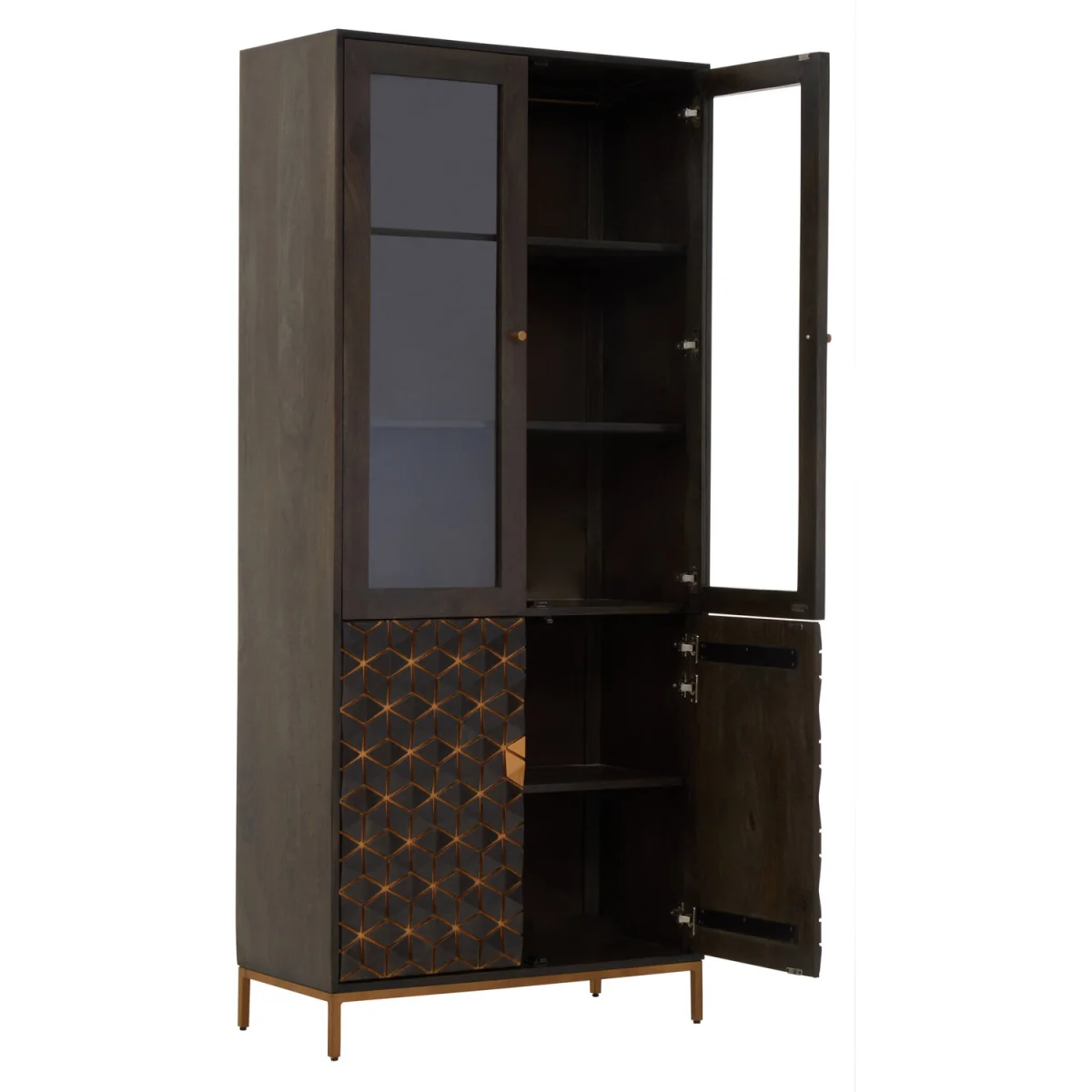 Patna Grey Finish Mango Wood Tall Cabinet - Grey – image 4