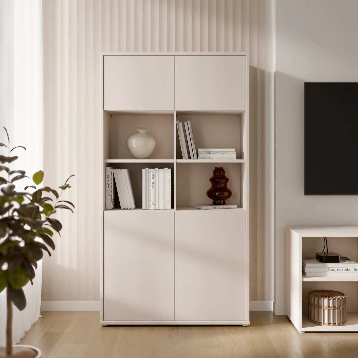 Alice Springs Wide Storage Cabinet 4 Doors Push-Open & 2 Central Shelves Sand - Sand – image 2